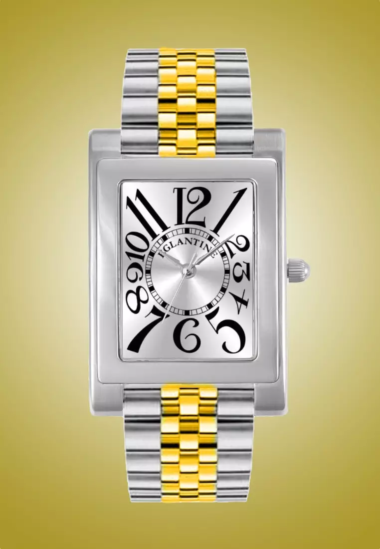 MATIGNON 中性石英錶，銀色錶盤搭配黑色阿拉伯數字，不銹鋼錶帶