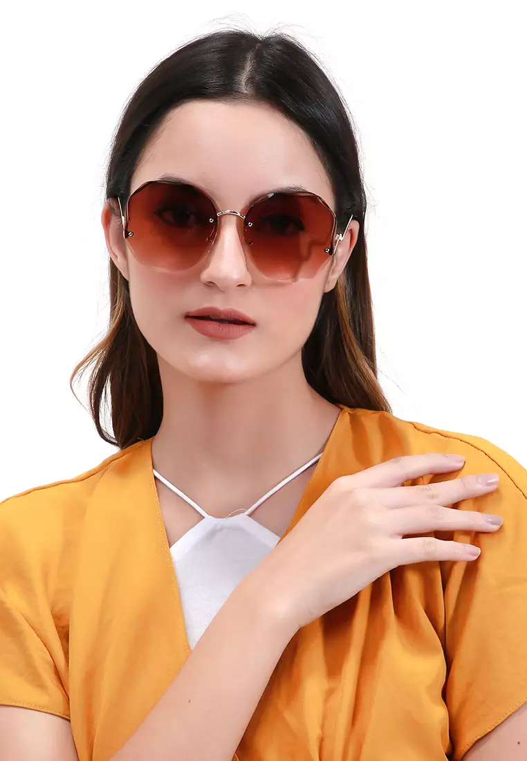 Revika Kacamata Frame Classic Polarized UV Sunglasses Wanita Material Stainless Steel ORIGINAL - Gradient Tea