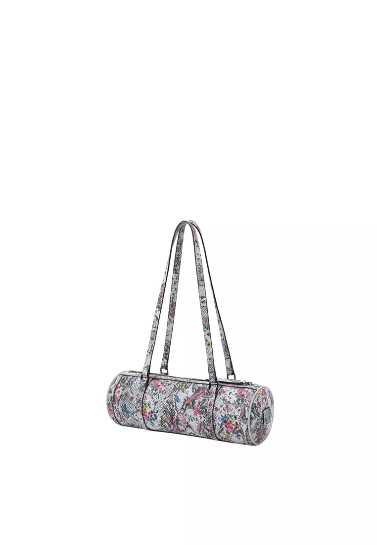 Barrel Baguette Bag - Snake Embossed Grey