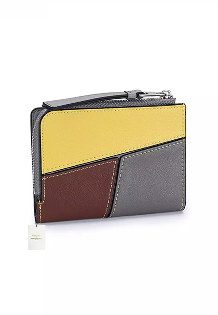 Genuine Leather Color Patching Bifold Wallet JW YT-109