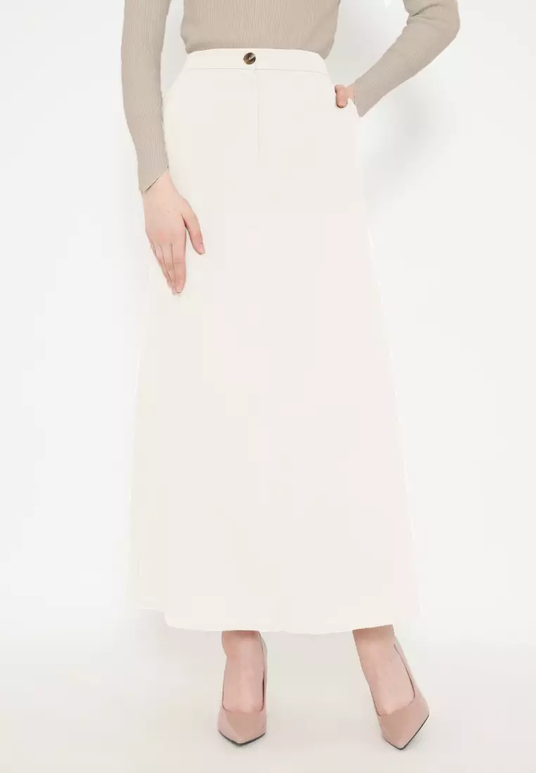 Skirt Basic A-Line Cream Linen Arlette By Brilliant Girl Warna Cream