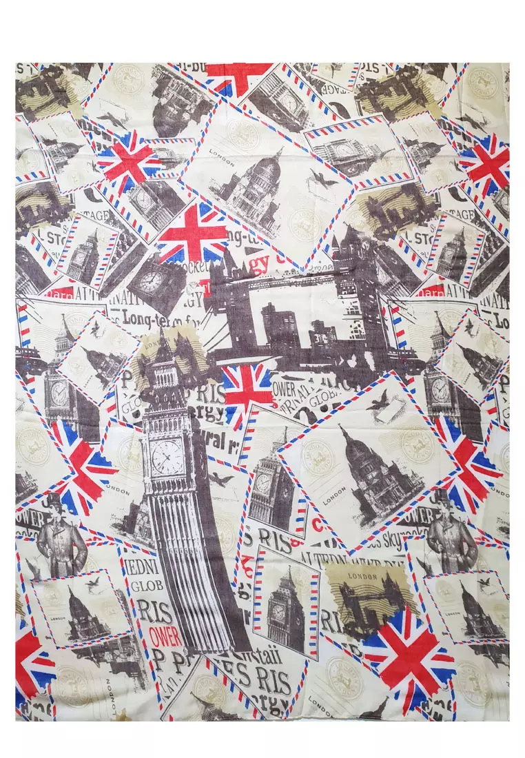 Post Card Viscose Printed Scarf Beige