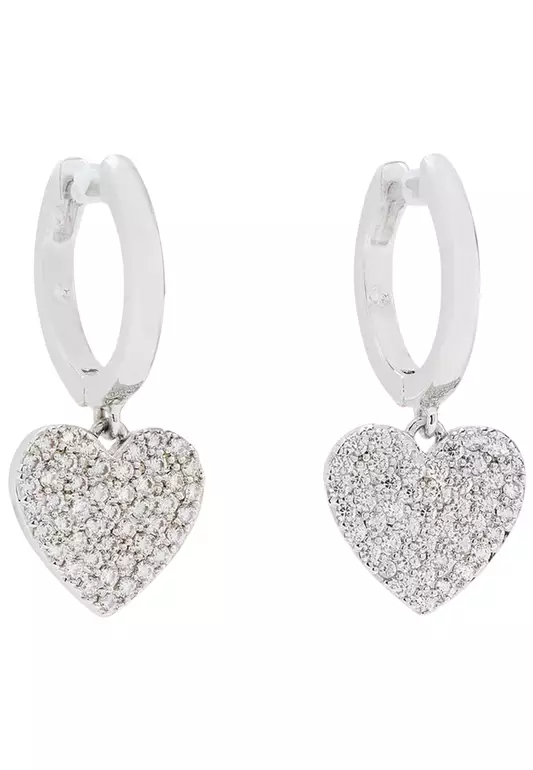 Yours Truly Pave Heart Drop Earrings - Silver o0r00153