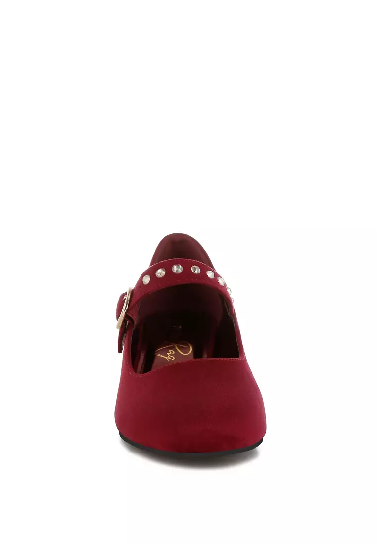 Studded Mary Jane Pumps In Burgundy