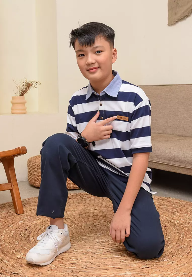 Striped Polo Shirt/ Kaos Polo Anak Laki Navy Blue/ Donald Duck Style