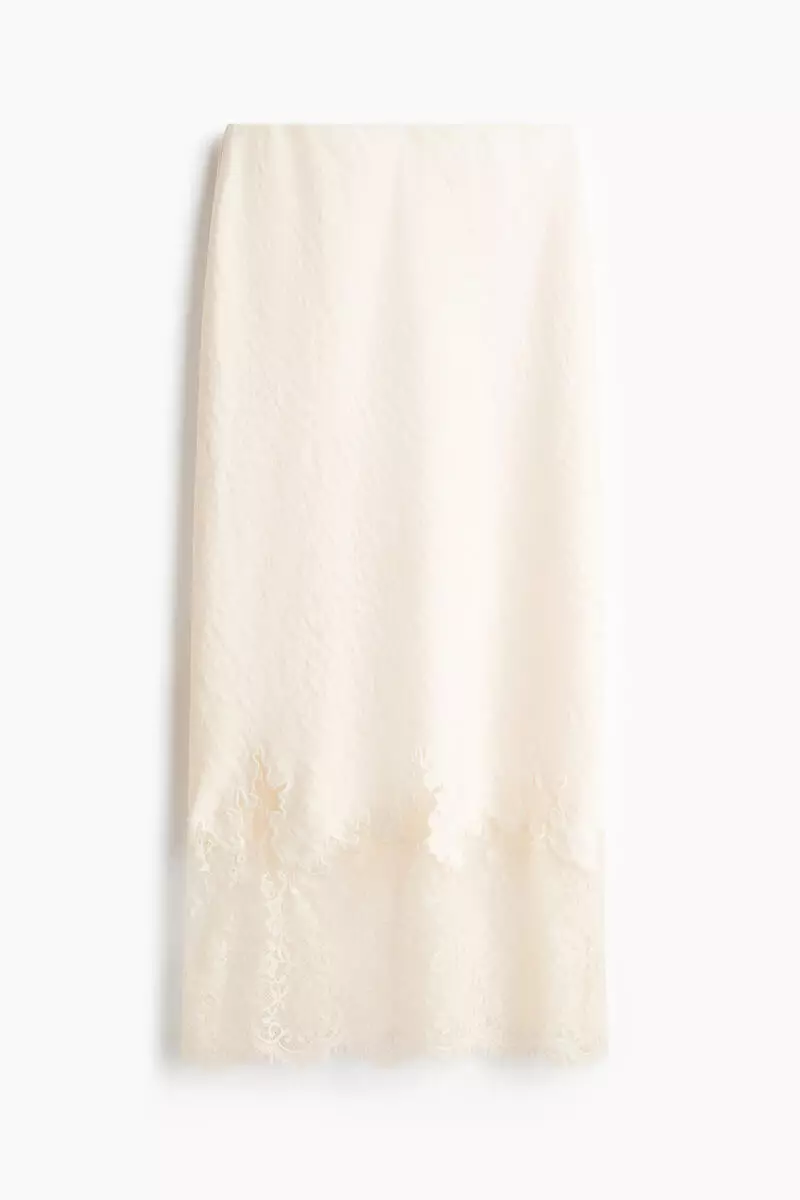 Lace-trimmed satin skirt