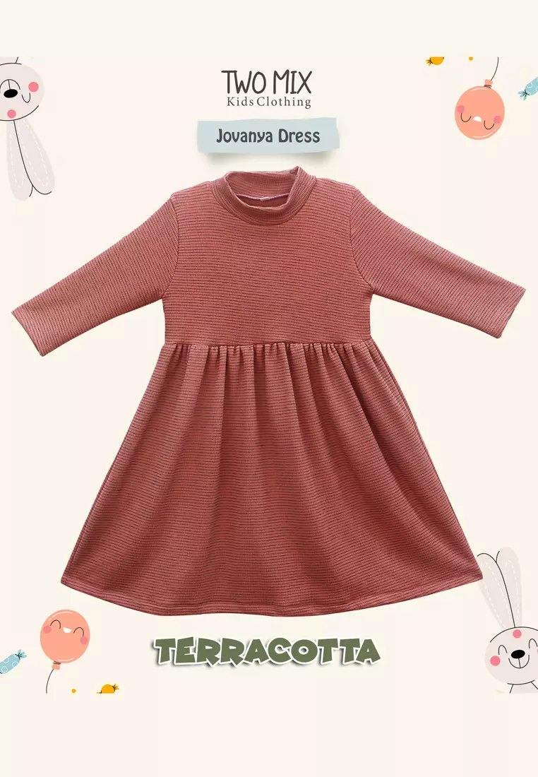 Two Mix - Dress Anak Perempuan Lucu Lengan Panjang - Baju Tunik Atasan Anak Cewek 1- 8 Tahun 4369 Terracotta