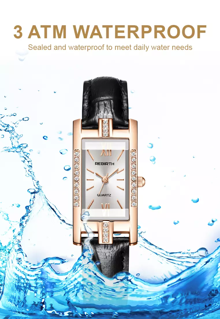 Jam Tangan Wanita Anggun Tali Kulit Berlian Jam Tangan Cewek Hitam