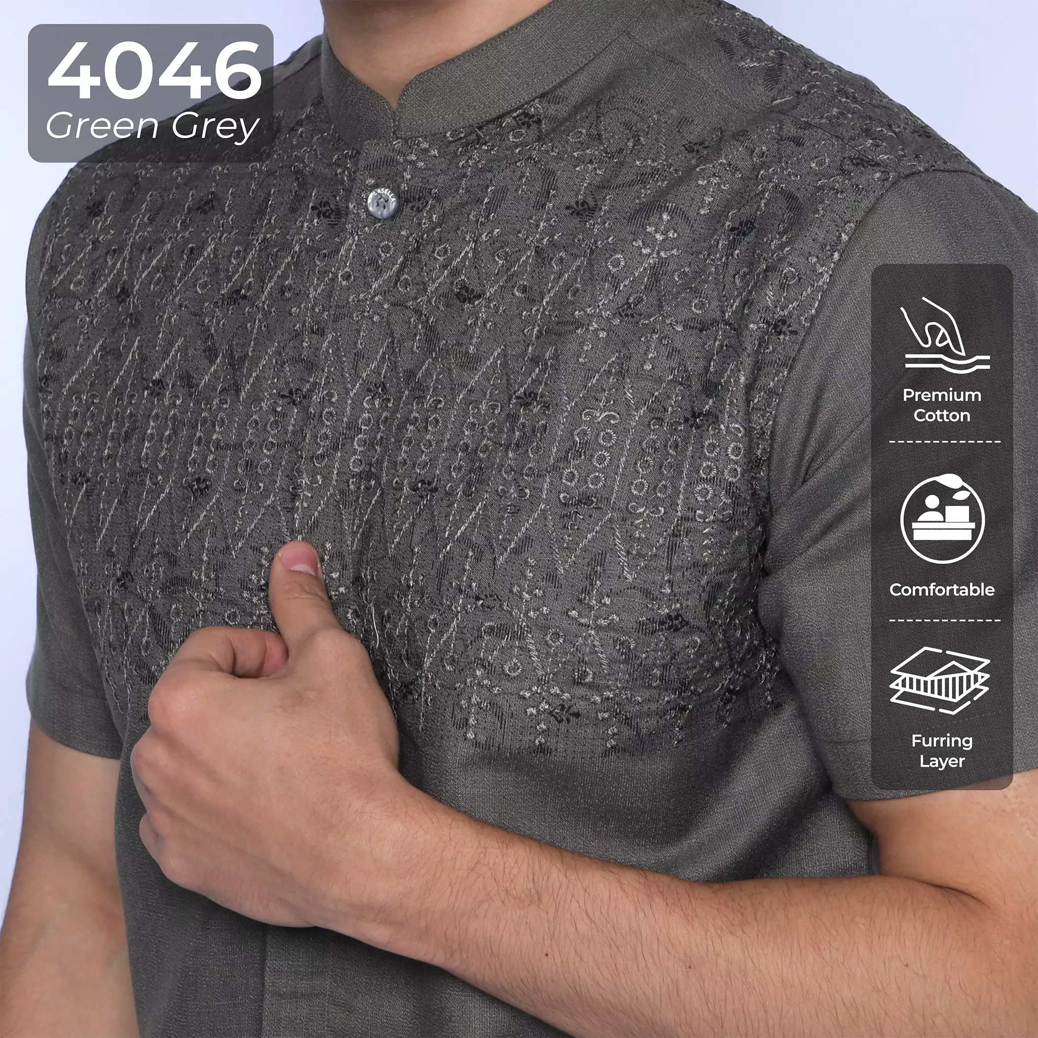 Casella Baju Koko Pria Lengan Panjang Premium Edisi Koko Sultan 4046 Green Grey