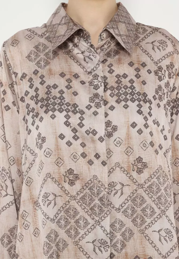 Long Sleeve Shirt With Printed In Brown By Brilliant Girl Warna COKLAT