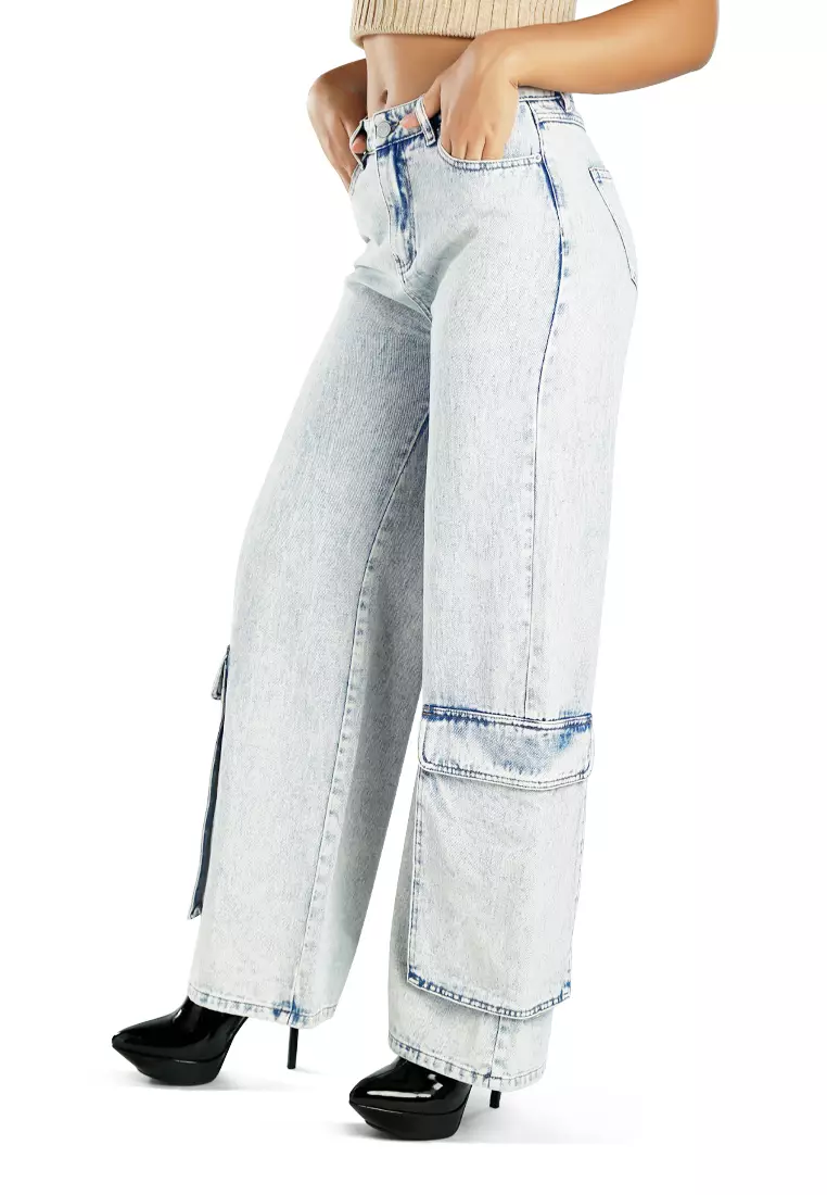 Light Blue Sassy Flap Ankle Pockets Denim