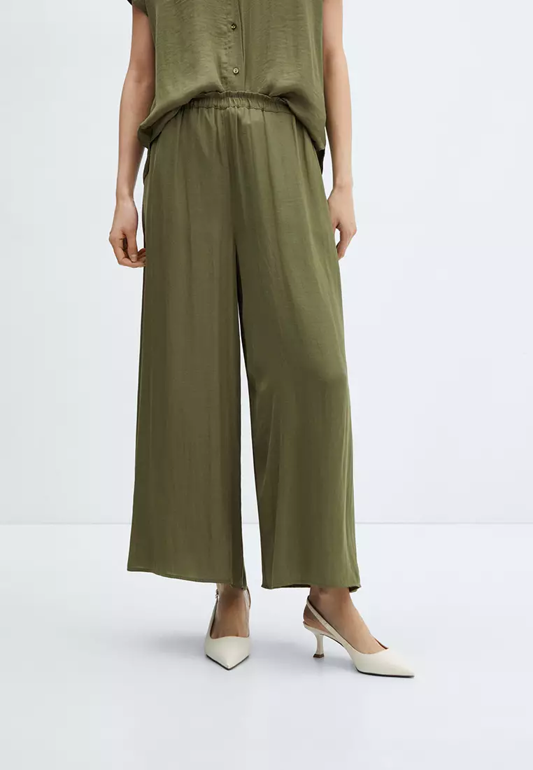 Elastic waist 2025 wide leg trousers