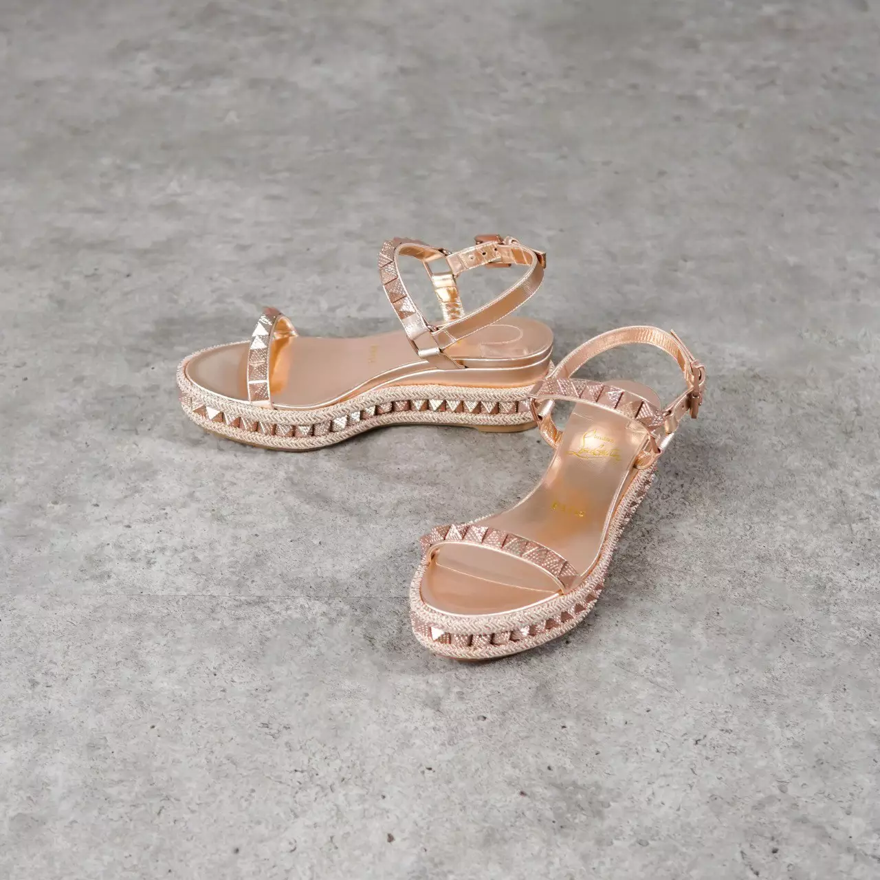 Sepatu CL CHRISTIAN LOUBOUTIN PYRACLOU 6CM ROSE GOLD SPIKE WEDGES 100% ORIGINAL