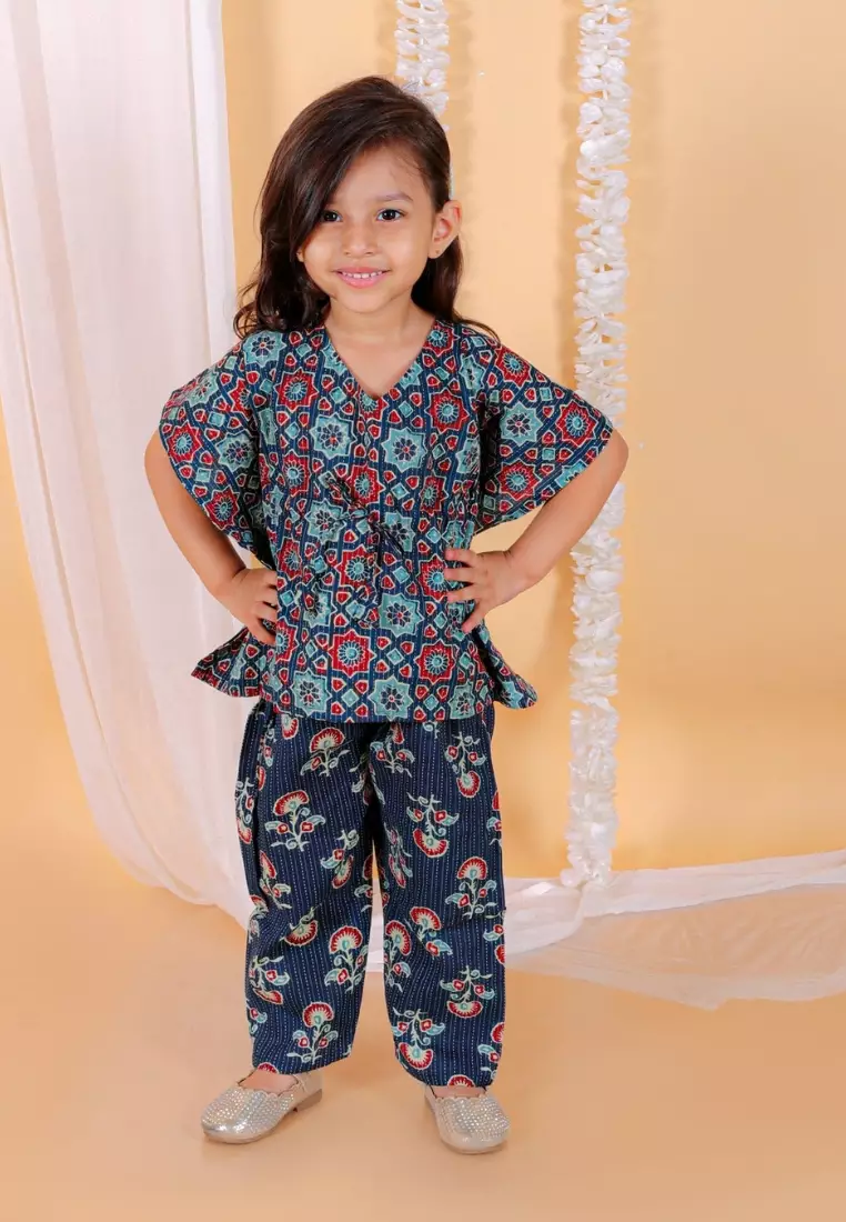 Midnight Blues Girls Kaftan Set