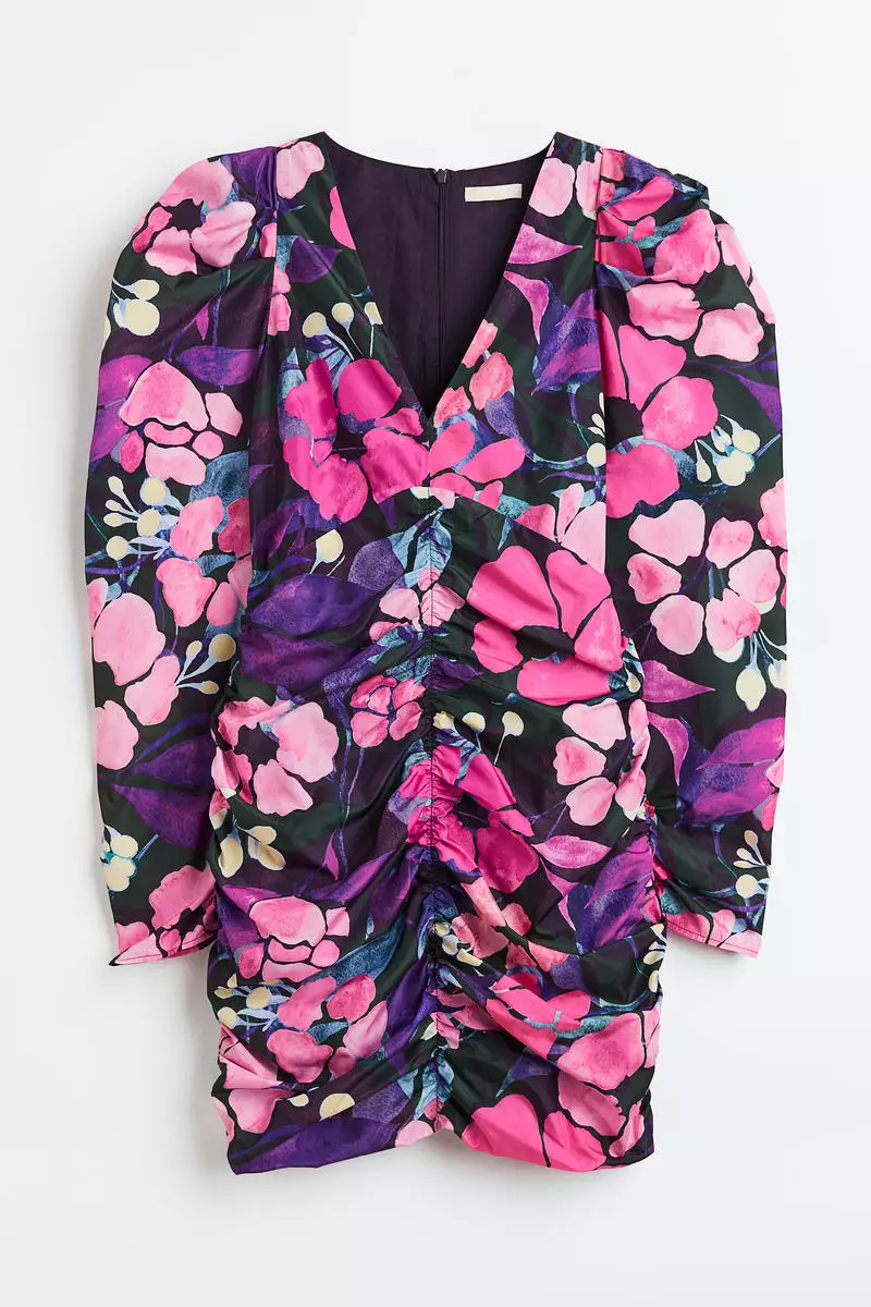 Gathered puff-sleeved dress