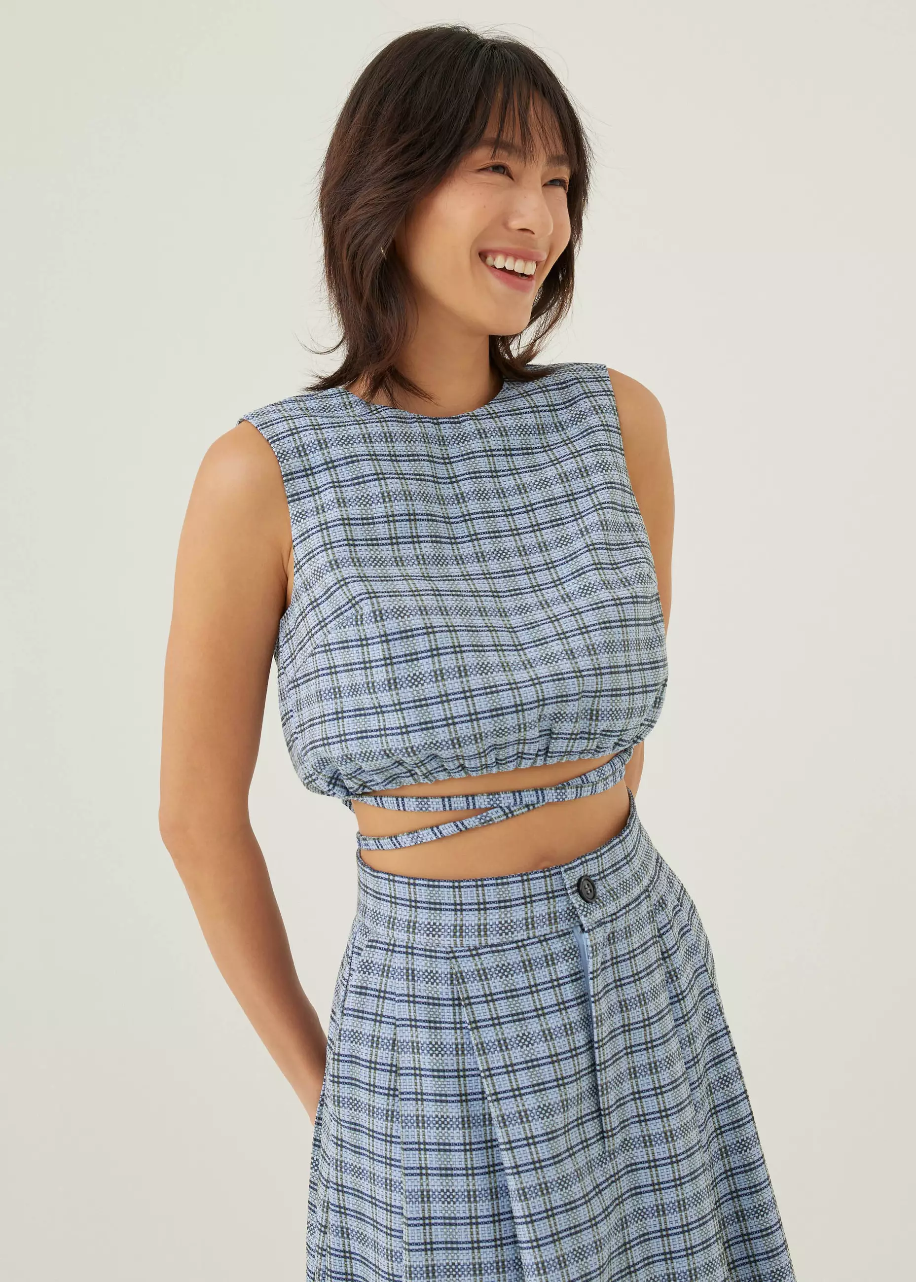 Atasan Wanita - Larson Textured Gingham Crop Top