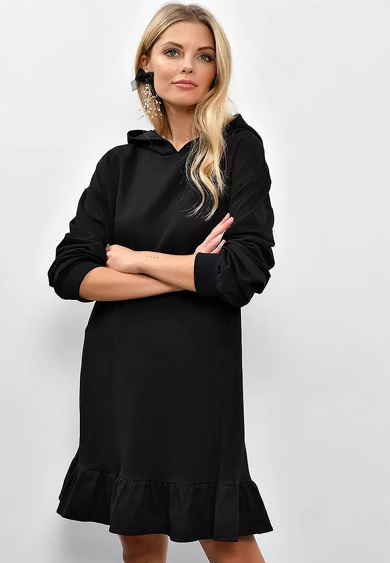 Cool & Sexy Flounce Hooded Sweat Dress
