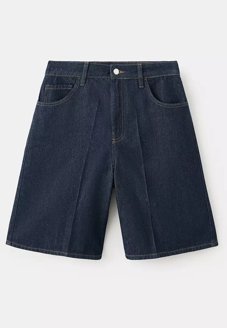 High-Waist Straight-Fit Denim Shorts