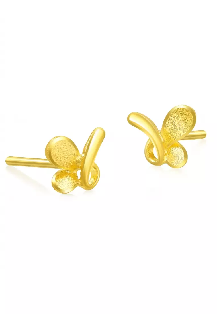 999.9 24K Solid Gold Butterlfy Stud Earrings for Women 68732E