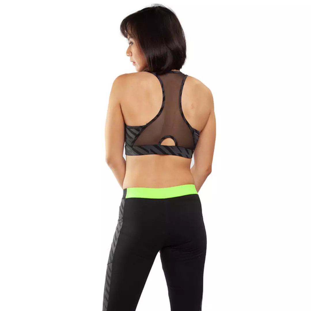 Sport Bra Racer Back Print Dark Grey Opelon