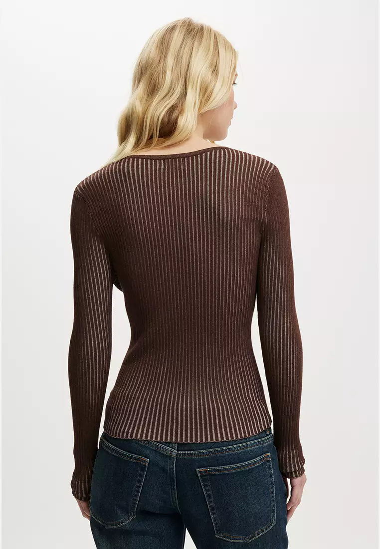 Two Tone Rib Keyhole Knit Top