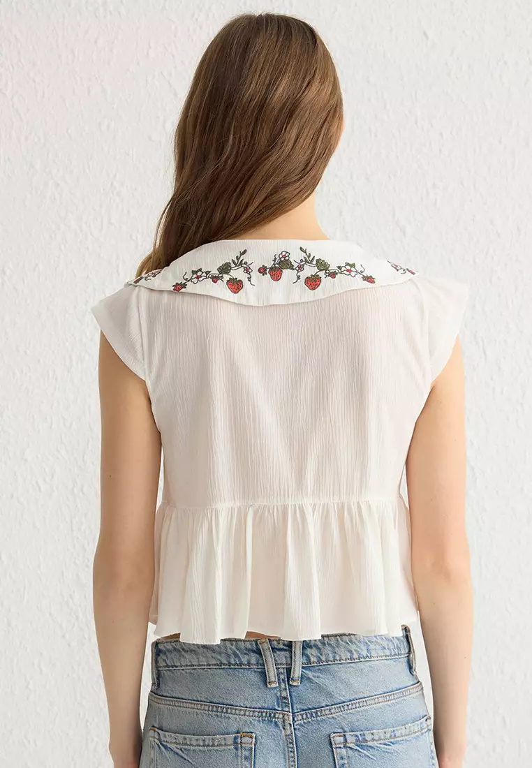 Crinkle Embroidered Blouse
