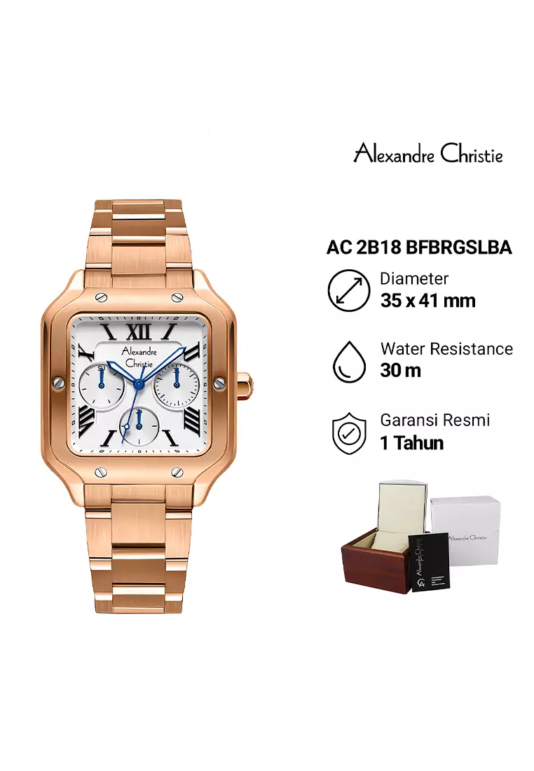 Alexandre Christie Jam Tangan Analog Wanita Rosegold Case White Dial - Stainless Steel - 2B18BFBRGSLBA
