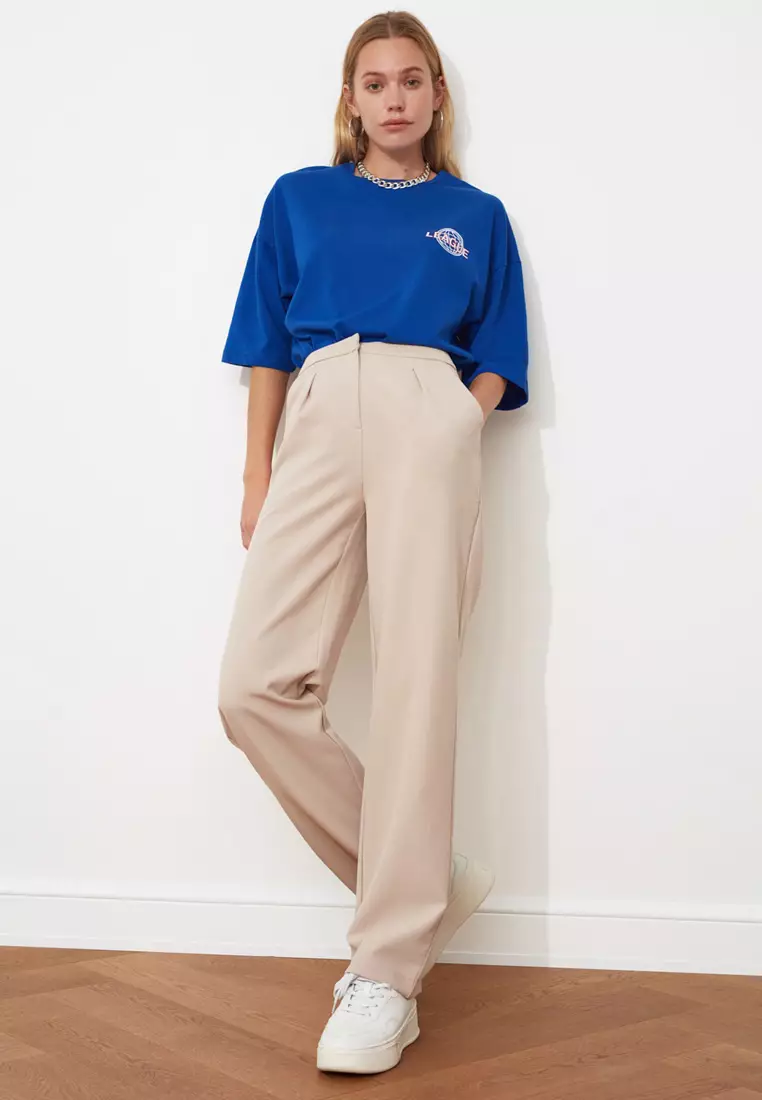 Straight Cut Pleated Trousers