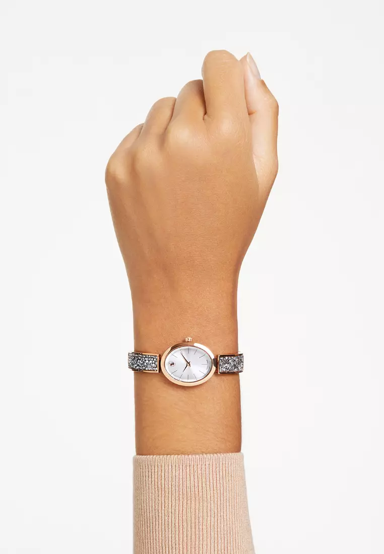 Crystal Rock Oval watch, Swiss Made, Metal bracelet, Rose gold tone, Rose gold-tone finish