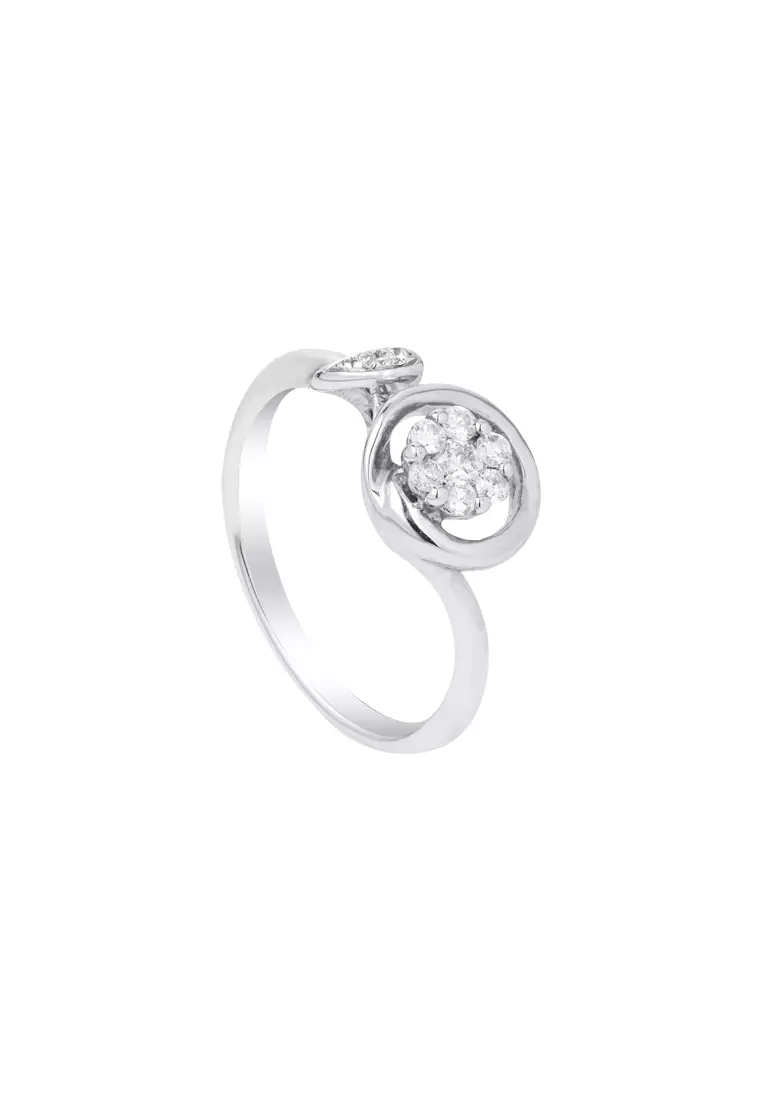 TOMEI Minimalist Blossom Diamond Ring, White Gold 375