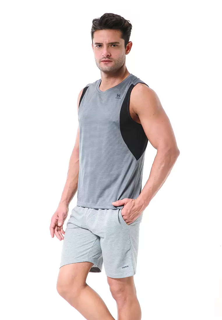 Bobby Atasan Kasual Pria Singlet Gym Motif Polos Sleeveless Sports Shirt Material Polyester Fiber ORIGINAL - Dark Gray