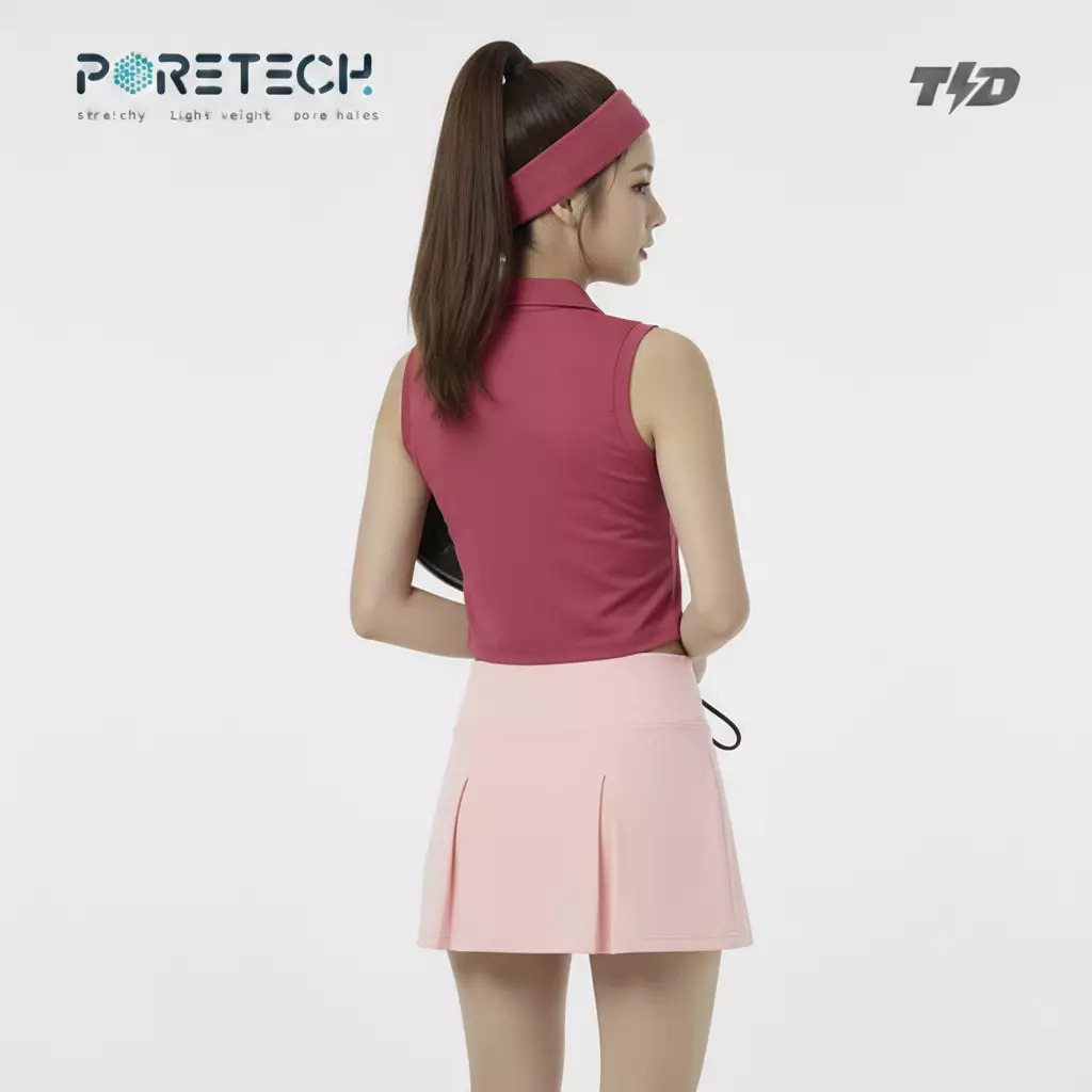 TDACTIVE Polo Padel Wanita PORETECH drifit berpori putih rose pink LSF16