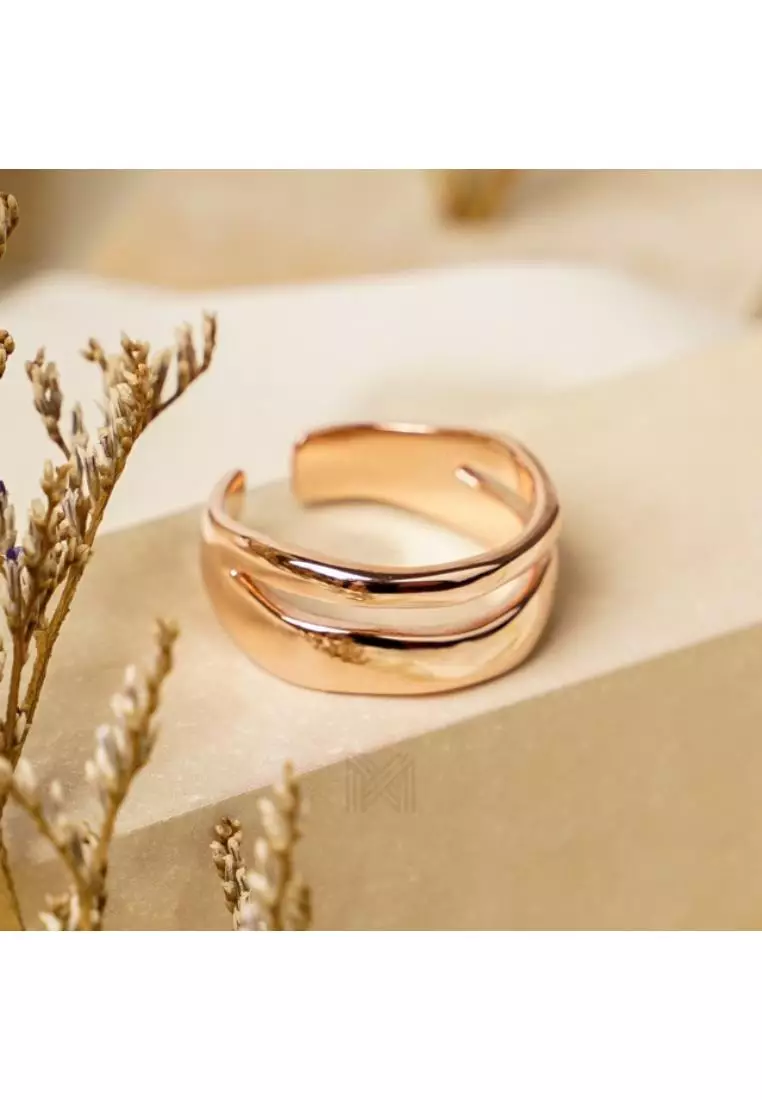 Millennia 2000 Double Line Stackable Rose Gold Ring with 925 Sterling Silver