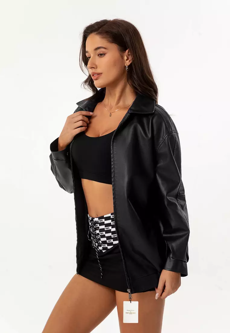 Oversized Faux Leather Jacket AD-N24S06