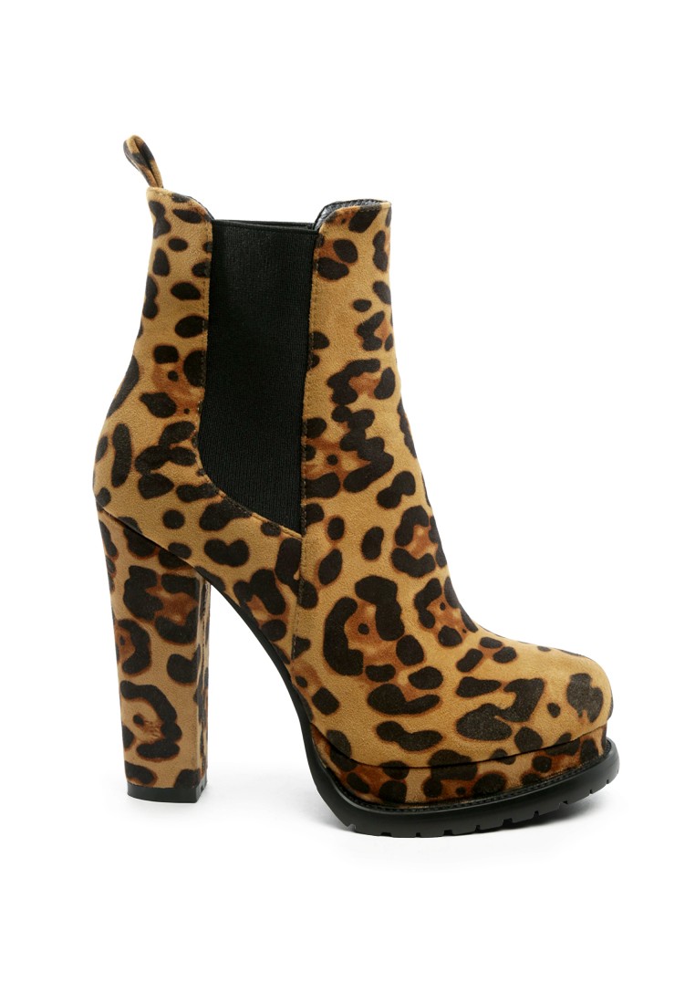 Suede Block Heeled Boot in Leopard Print