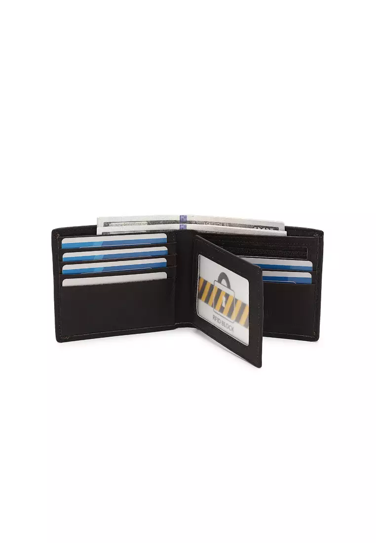 Leather RFID Bi-Fold Short Wallet - Brown