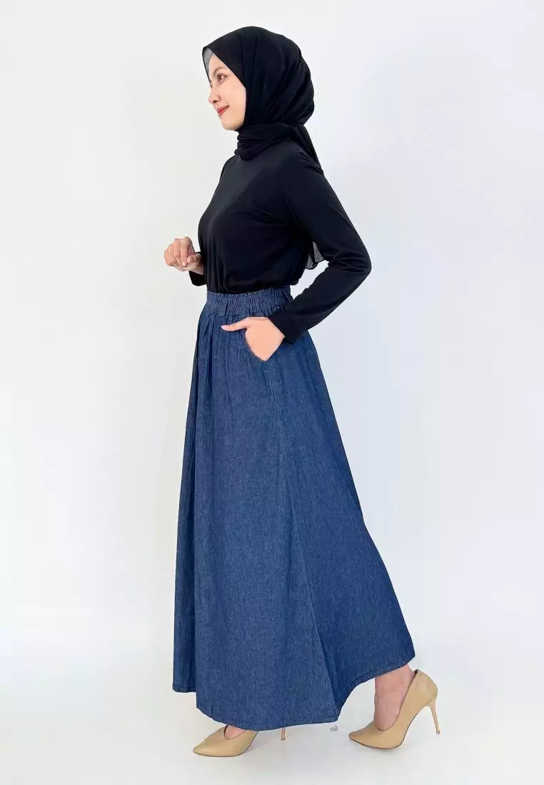 Tina Denim Flare Skirt (Rok Jeans A-Line) Dark Blue