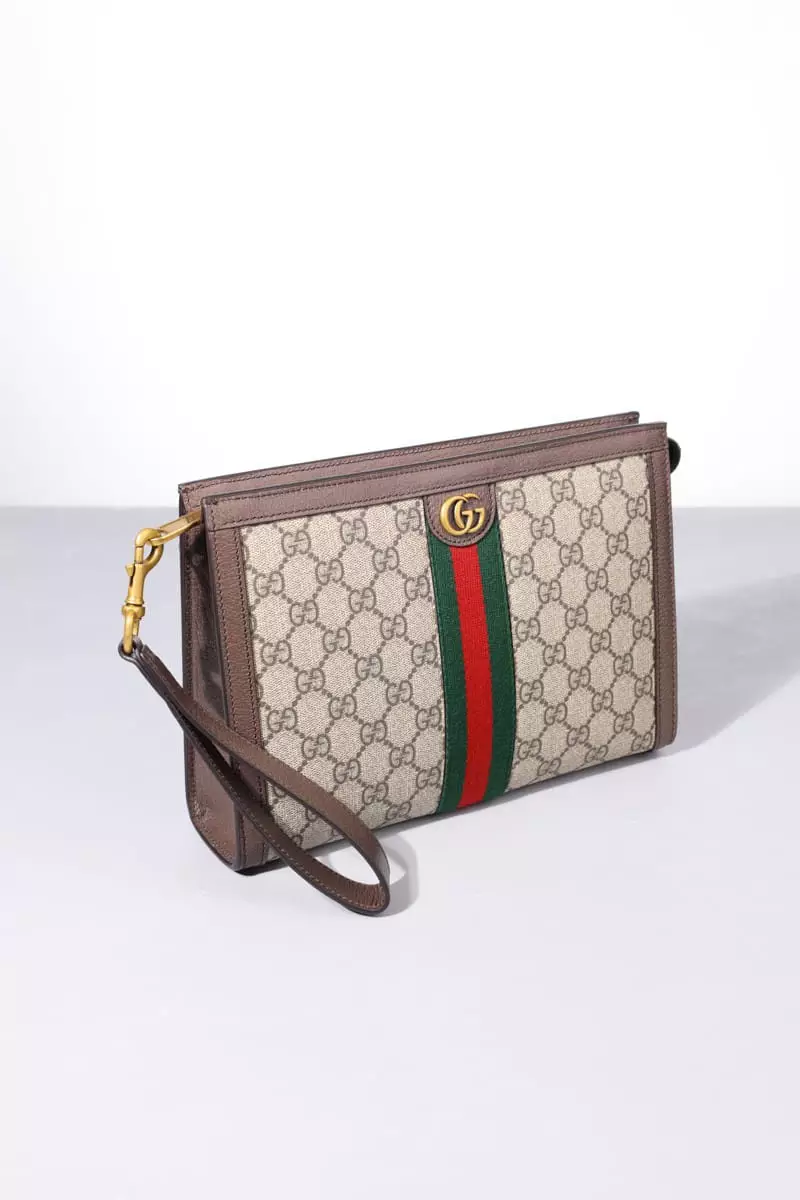 Jual Gucci GUCCI Ophidia GG Supreme Pouch in Beige/Ebony Canvas