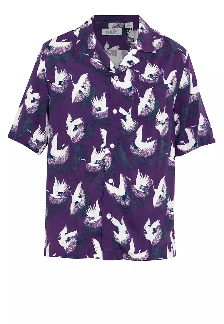 Cranes Print Button Down Woven