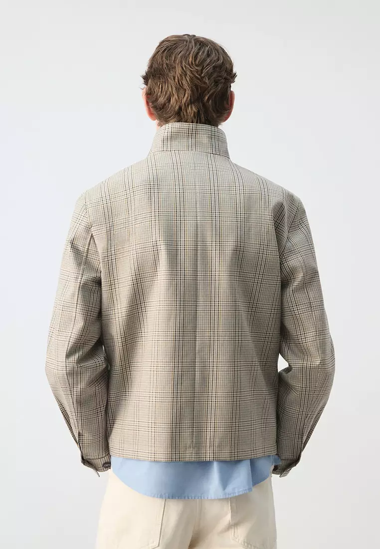 Prince Of Wales Check Jacket With Funnel Neck