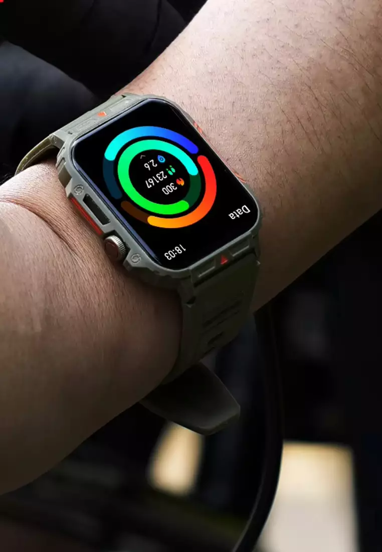 Unisex IOS/Android Green SmartWatch with Green Rubber Strap