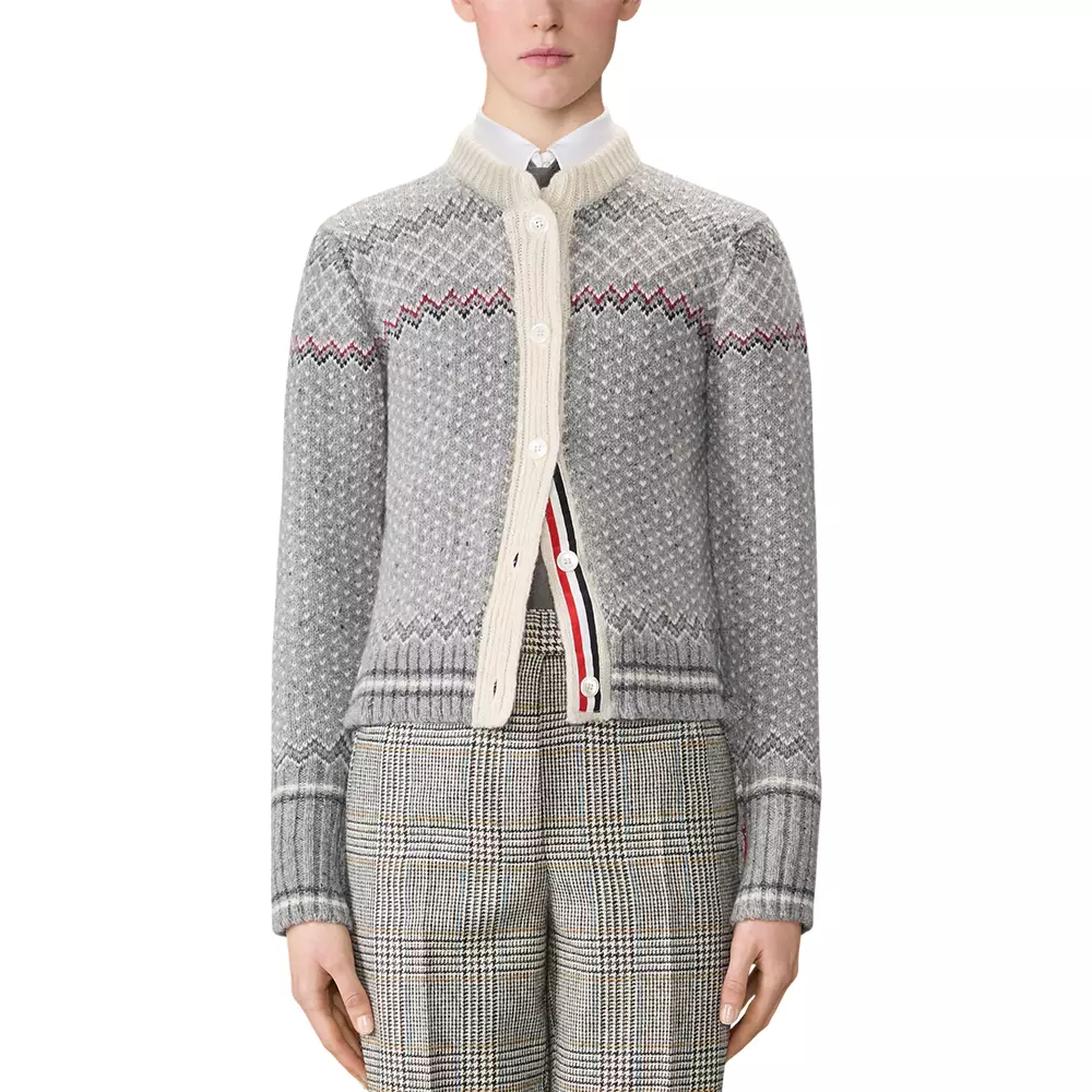 Fairisle Jacquard Donegal Cropped Cardigan Grey