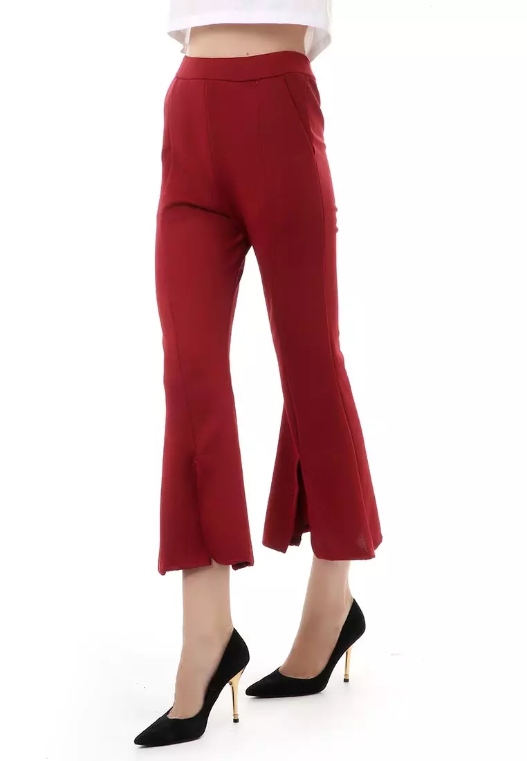 Jourel Long Pants Celana Panjang Casual Wanita Cutbray Split Comportable Material Scuba ORIGINAL - Maroon