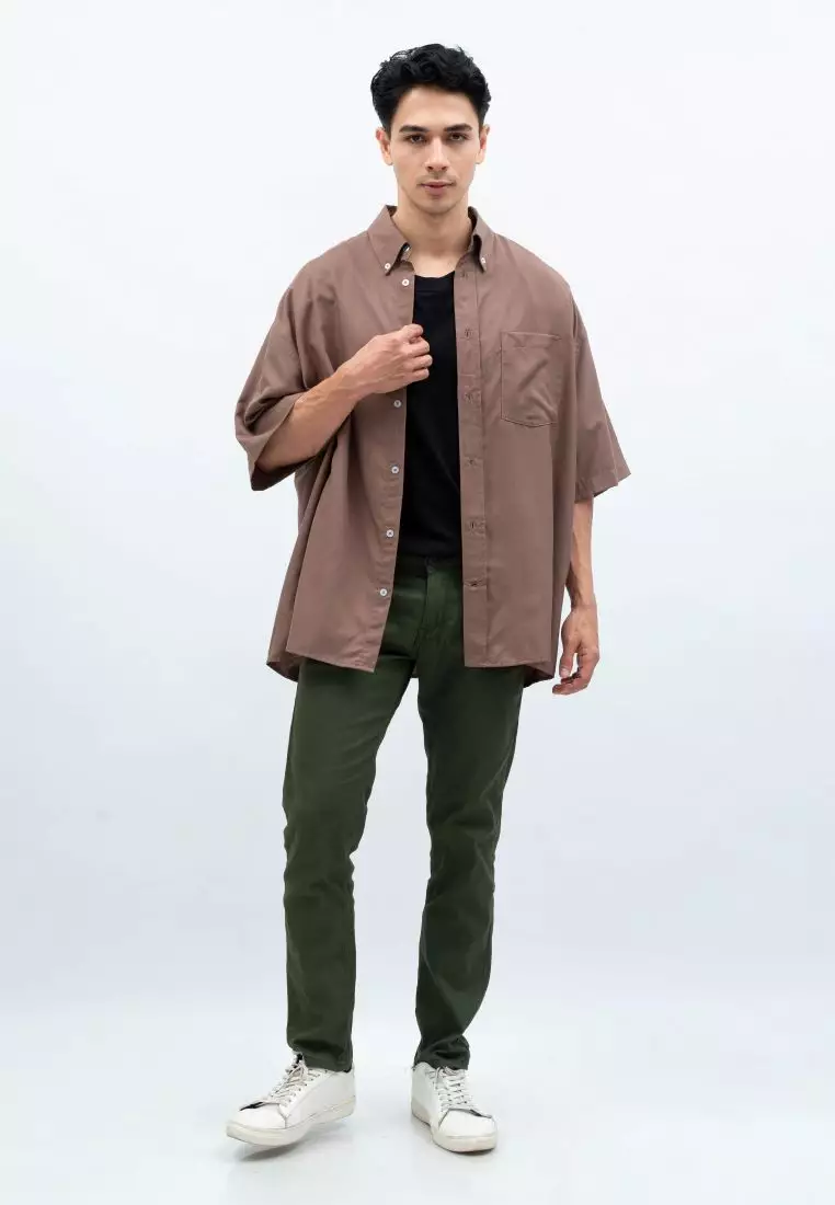 Houseofcuff Kemeja Oversize Jumbo Lengan Pendek Pria Unisex Brown