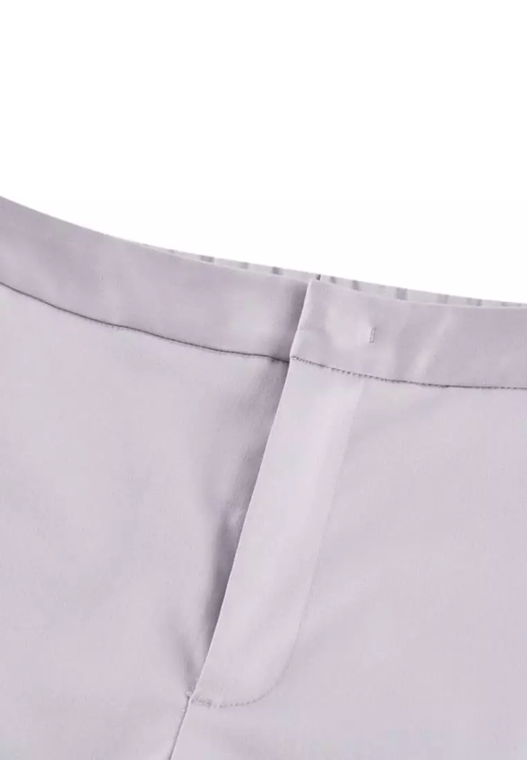 Cotton Blend Spandex Satin Cropped Cigarette Pants With Elastic Waistband