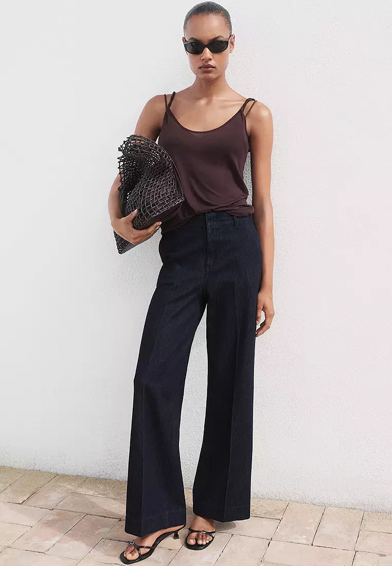 High-Waisted Wide Leg Denim Trousers