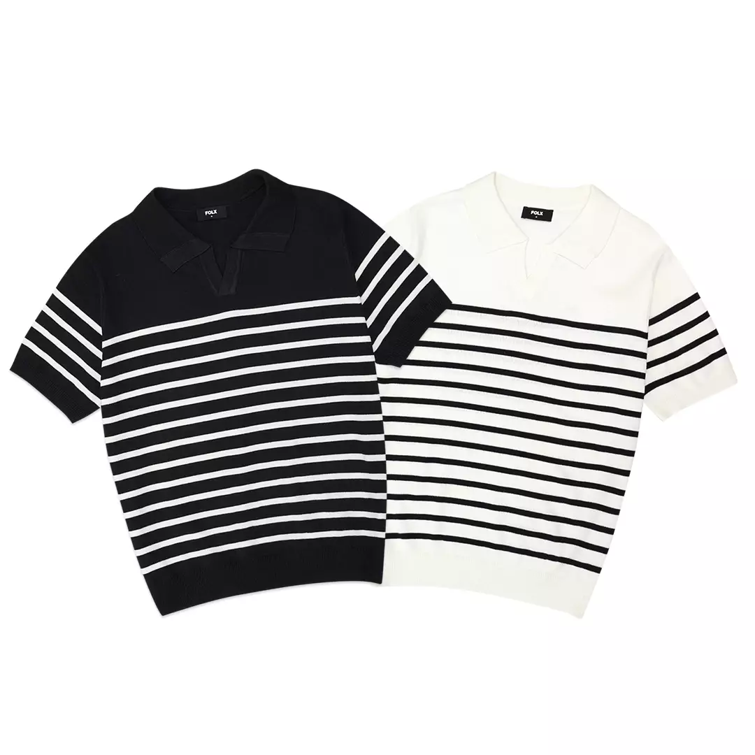 Stripes Knit Polo Shirt Beige