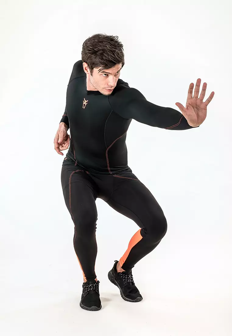 Men Diligent Compression Long Sleeve Top (Black/Orange)