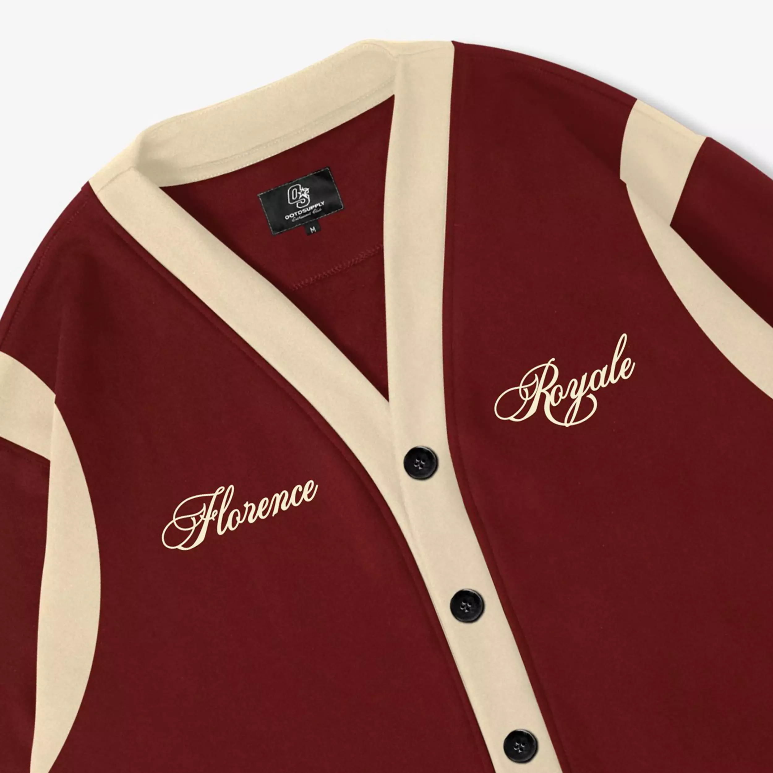 OOTDSUPPLY Cardigan Florence Maroon Cream | Royal Series Atasan Lengan Panjang | Outerwear Pria & Wanita | OS-CG-RGB-MRC-001