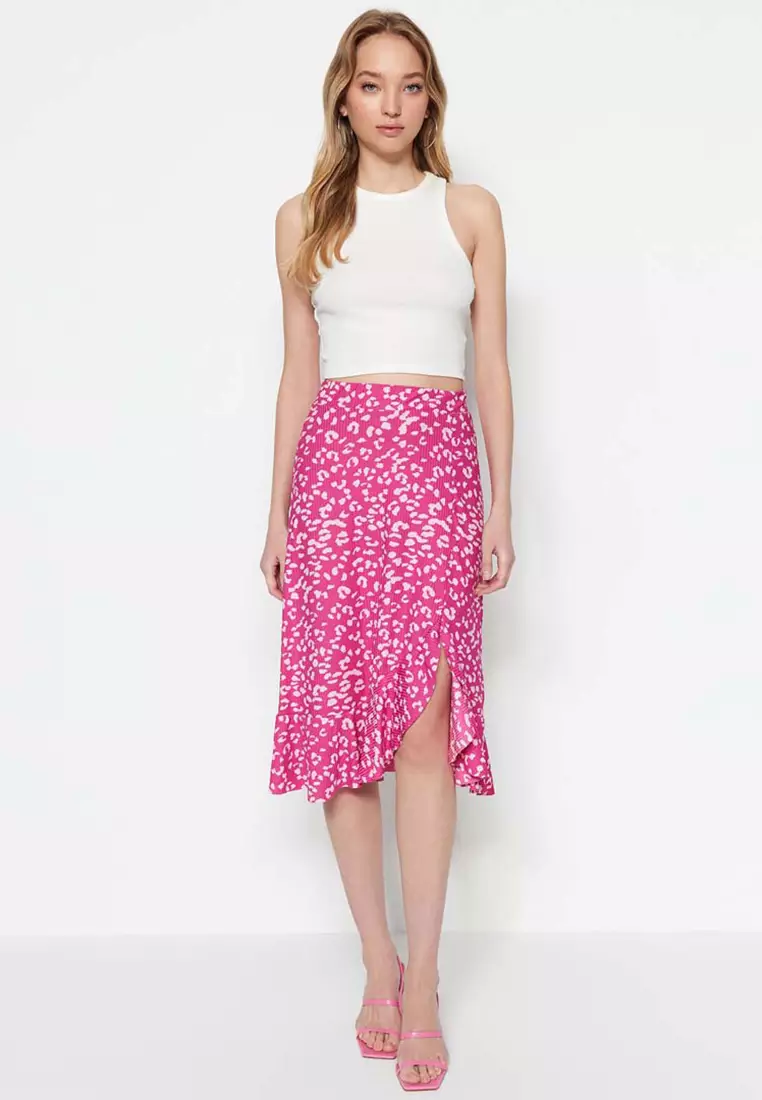 High Waist Print Midi Skirt